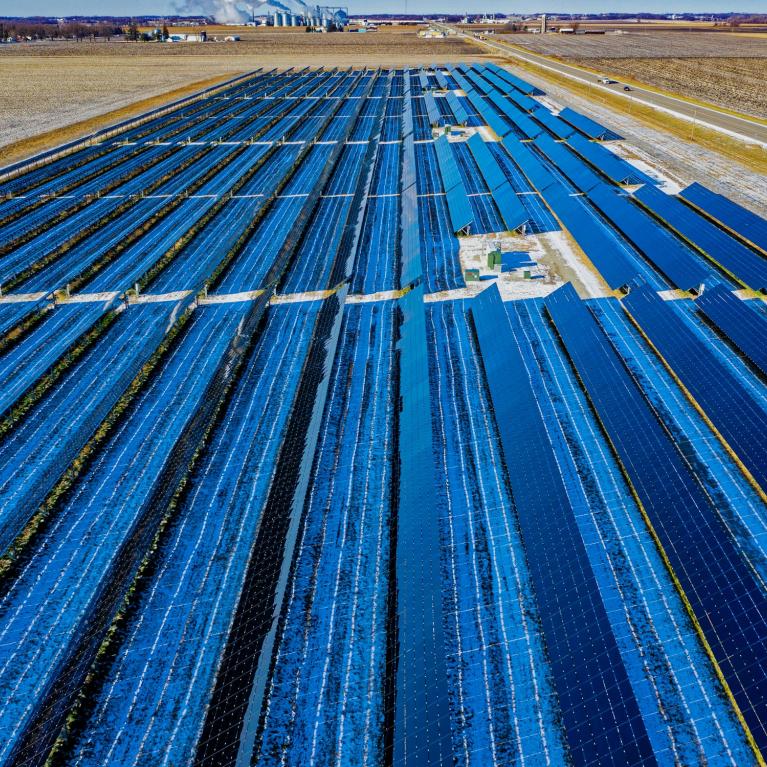 Solar panels in a desert field